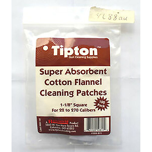 Patches in cotone 100% per calibri 22-270, 1.13" quadrati, tagliati con precisione per un uso ottimale con i Jags Tipton®. Confezione da 100 pezzi.
