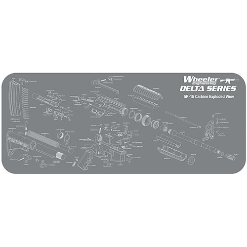 Le tapis de maintenance Wheeler Delta Series AR-15 protège ton arme avec sa surface en néoprène, absorbe les huiles et te permet d'identifier facilement les pièces.