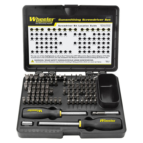 Das Wheeler Professional Gunsmithing Screwdriver Set mit 89 Teilen bietet die perfekte Auswahl an Bits für jede Waffe, inklusive 15 Spezialbits für besondere Anwendungen.