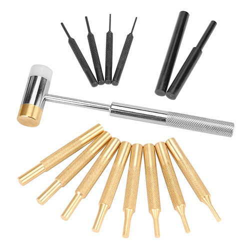 Il set di martello e punte Wheeler® include un martello in polimero/ottone, 8 punte di precisione in ottone, 4 punte in acciaio e 2 in plastica, tutto in una pratica custodia.