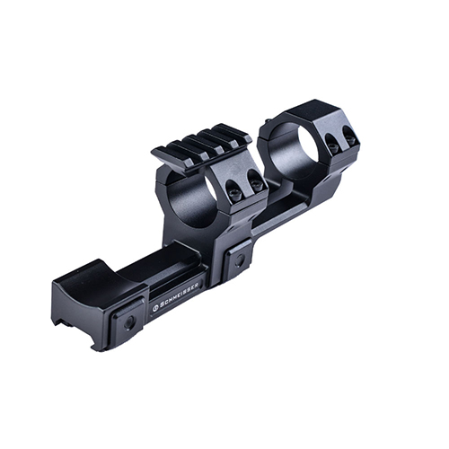 Le SCHMEISSER SMP Mount est un support cantilever en une pièce avec des anneaux de 30 mm, parfait pour les grandes lunettes, et facile à installer sur un rail Picatinny.