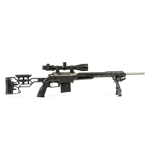 Le kit MDT ESS Chassis offre ergonomie ultime avec un forend de 15", une crosse ajustable et une prise AR, parfait pour ton Savage CIP 338 Lapua Magnum.