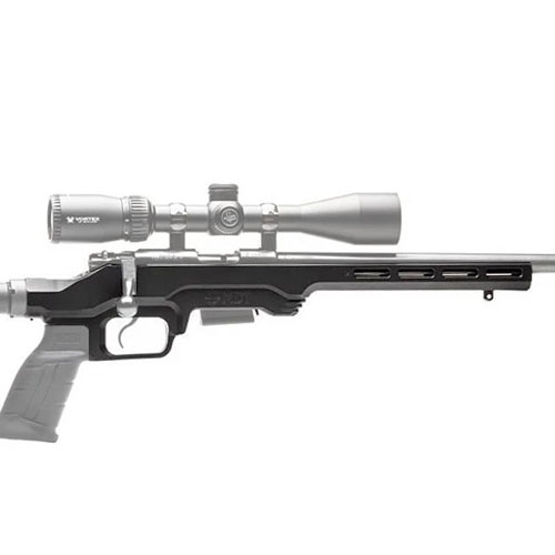Il sistema di chassis LSS-RF Gen 2 è leggero e compatto, progettato per fucili 22LR/17 HMR, compatibile con M-Lok e utilizza caricatori di fabbrica.