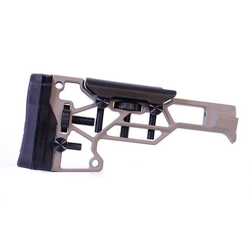 L'MDT Skeleton Rifle Stock V5 Standard offre regolazioni senza attrezzi per un comfort ottimale, adattandosi perfettamente ai chassises TAC21, LSS-XL e HS3.