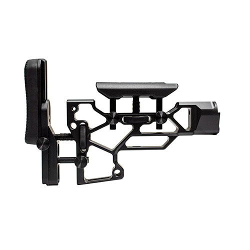 La regolazione senza attrezzi del MDT Skeleton Rifle Stock V5 Short migliora il comfort e le prestazioni, garantendo una vestibilità perfetta per ogni posizione di tiro.