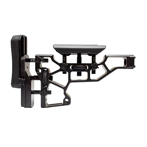 Der MDT Elite Fixed Rifle Stock bietet werkzeuglose Anpassungen für optimalen Komfort und Leistung, passt perfekt auf ACC/ESS Chassis mit XTN-Schnittstelle.