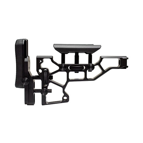 La MDT Skeleton Rifle Stock offre regolazioni senza attrezzi per un comfort ottimale, con aggiustamenti orizzontali, verticali e di inclinazione per una perfetta adattabilità.