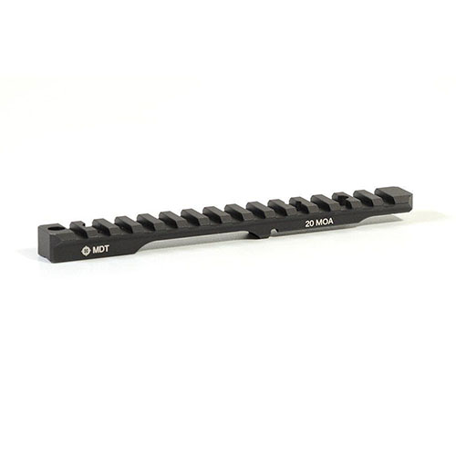 Die MDT Picatinny Scope Base aus 6061-T6 Aluminium bietet eine langlebige, schwarze Oberfläche, 20 MOA Neigung für erhöhte Anpassung und passt auch für Linkshänder.