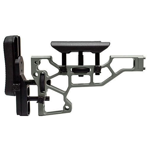 L'MDT Skeleton Rifle Stock offre regolazioni senza attrezzi per un comfort ottimale, con adattamenti orizzontali, verticali e di inclinazione per una vestibilità perfetta.