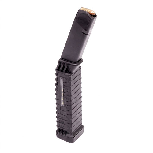 Erhöhe deine Glock 17 mit der Schmeisser S50 G17 MLE um +33 Schuss auf insgesamt 50, ohne Werkzeug und mit einem kompakten Design für zuverlässiges Nachladen.