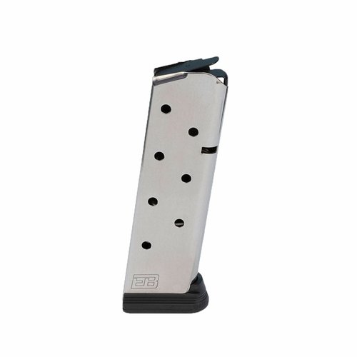 Die 1911 45ACP Edelstahlmagazine bieten eine zuverlässige 8-Runden-Kapazität, eine rutschfeste Basis und sind leicht zu reinigen – ideal für dein Schiesserlebnis!