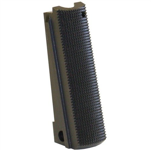 Le FLAT mainspring housing pour 1911 offre un design élégant avec un grip sécurisé grâce au checkering 25 lpi, parfait pour la compétition et le port quotidien.
