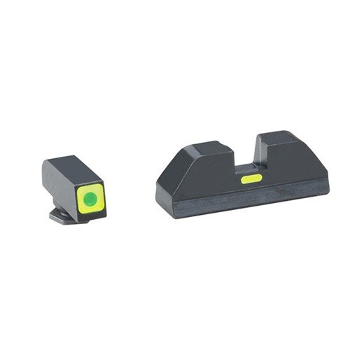Die Ameriglo CAP Night Sights bieten eine helle Tritium-Front mit grünem Umriss für schnelle Zielerfassung und eine schwarze Rückseite für präzise Ausrichtung.