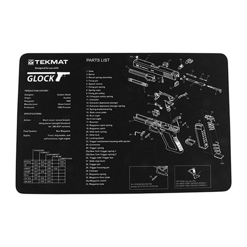 Le TEKMAT Pistol Gun Cleaning Mat protège ta arme pendant le nettoyage avec un diagramme détaillé, un dessus en polyester doux et un fond en néoprène antidérapant.