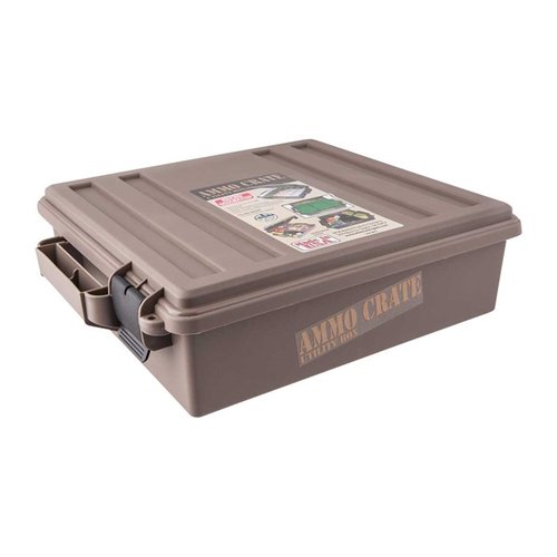 Transportez vos munitions avec style grâce à la caisse utilitaire MTM en polymer Dark Earth. 💼 Robuste et empilable, idéale pour tous vos besoins!