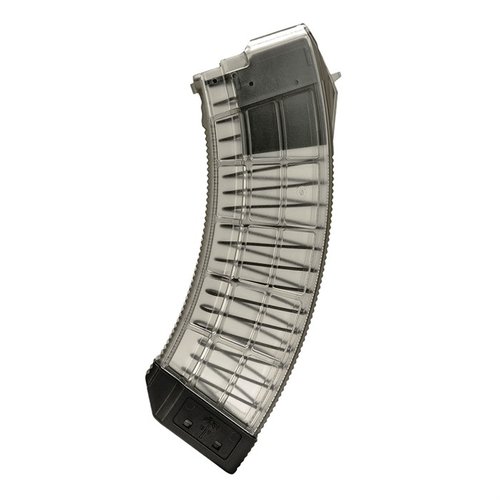 Rivestito in plastica chiara con interni neri, il caricatore US Palm AK30R da 30 colpi per AK-47 offre affidabilità, design ergonomico e diverse finiture.