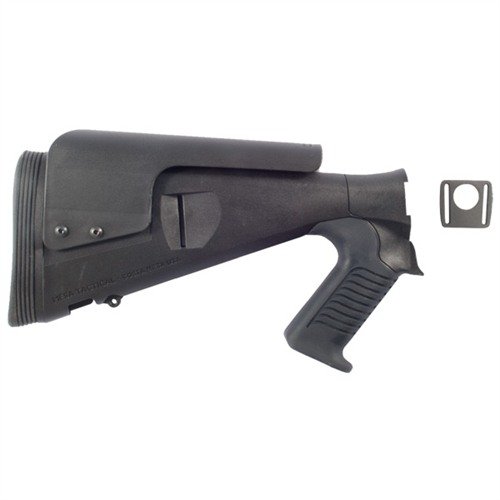 Der URBINO Tactical Shotgun Buttstock bietet Komfort und Manövrierfähigkeit mit einem kurzen 12½" Längenmass, einem verstellbaren Wangenstück und einem sicheren Griff.