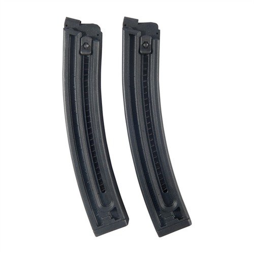 I caricatori GSG-16 da 22 colpi in polimero nero offrono affidabilità, caricamento facile e indicatori di conteggio tondi, perfetti per le carabine GSG-5.