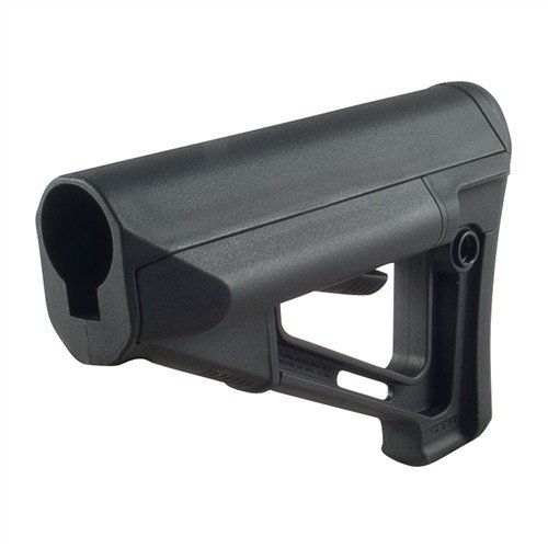 Der AR-15 STR Stock von MAGPUL bietet eine verstellbare Schulterstütze mit internem Batteriefach, stabiler Bauweise und komfortablem Wangenauflage.