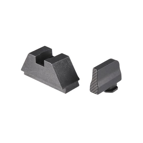 Le mire di altezza suppressore per GLOCK® offrono un'immagine di mira chiara, con una costruzione in acciaio e finitura nera opaca, ideali per slide RMR.