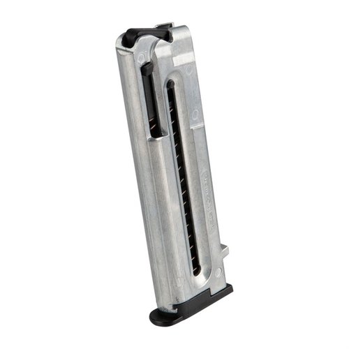 Le chargeur M-1911 10RD 22LR d'ATI est parfait comme remplacement ou de secours, avec une capacité de 10 cartouches et une finition en aluminium naturel.