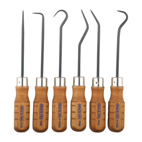 Set di 6 pezzi Hook and Pick, realizzato in acciaio 8650 Chromium-Vanadium, manici in legno di Maine, per professionisti e appassionati di gunsmithing.