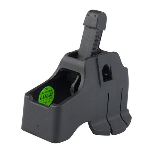 Il caricatore/unloader SR25/DPMS LULA in polimero rinforzato è leggero, salva le dita e velocizza il caricamento e lo scaricamento dei caricatori.