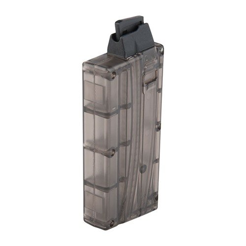 Il caricatore AR-15 10RD in polimero Smoke Gray offre una costruzione senza viti, una visibilità rapida del conteggio dei colpi e alimentazione affidabile grazie ai feedlips in nylon.