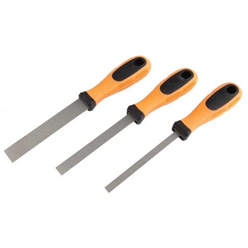 Il set di file piatte flessibili rivestite in diamante RamRodz Inc. offre tre dimensioni, manici ergonomici e durata, perfetto per lavori di gunsmithing.