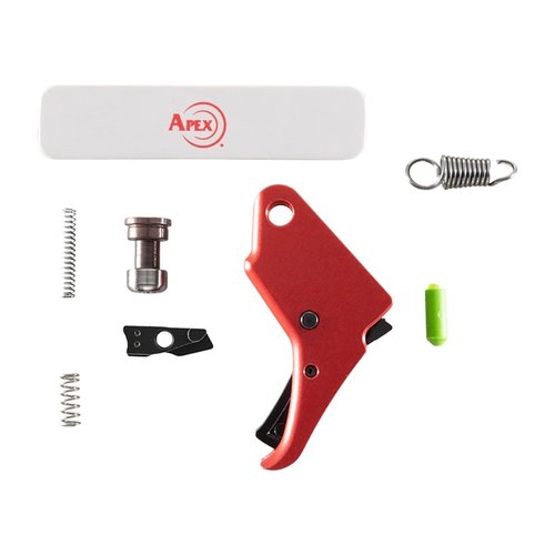 Améliore ton M&P Shield avec le kit de déclenchement Apex : un déclencheur en aluminium rouge, un tir plus léger et une réinitialisation plus précise.