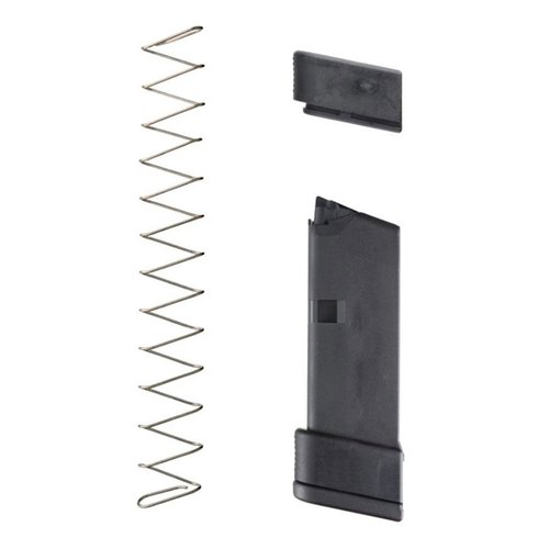 Füge zwei Schüsse zu deiner GLOCK 43 9mm hinzu! Mit Pinky Rest für vollen Grip, Edelstahl-Magazinfeder und lebenslanger Garantie von Ghost!
