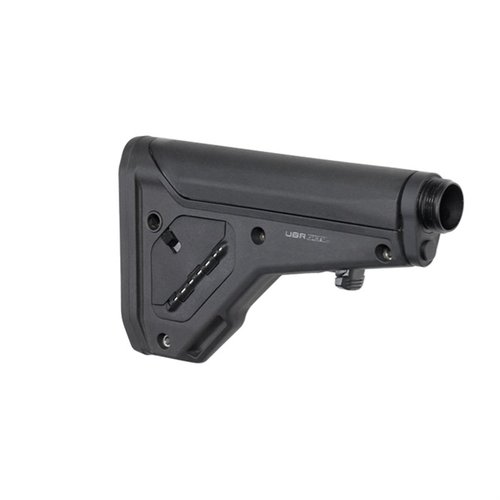 Le UBR 2.0 est une crosse ajustable pour AR15/M4, offrant robustesse, confort et 8 positions de maintien, compatible avec les systèmes de buffer A5.