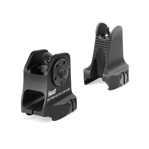 Das Daniel Defense AR-15 Iron Sight Set aus Flugzeug-Aluminium bietet langlebige Präzision mit A1.5 Fixed Rear Sight und Rail-Mounted Fixed Front Sight.