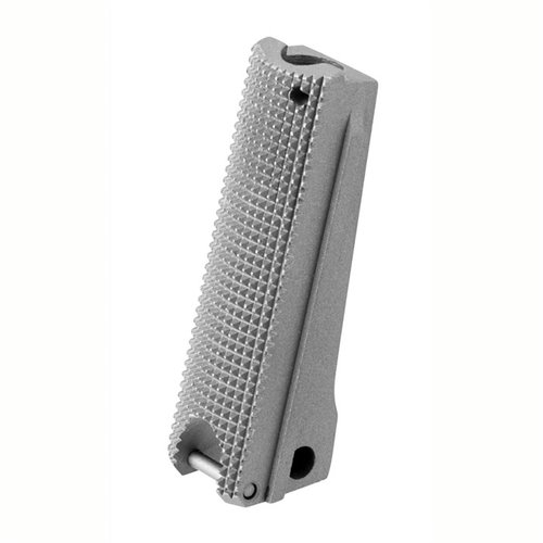 Mainspring Housing in acciaio inox, lavorato CNC, con finitura opaca e checkered. Dotato di lanyard loop, compatibile con pistole 1911 full size e Commander.
