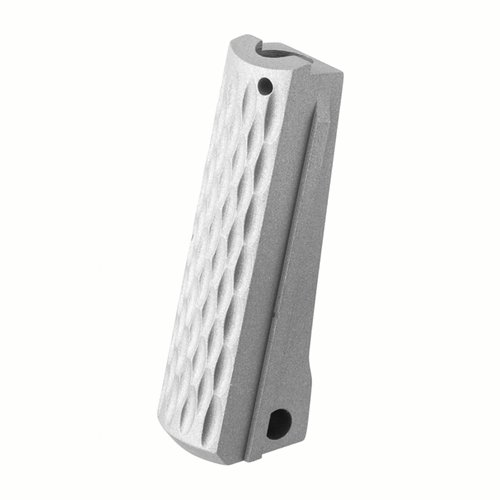 Mainspring Housing in acciaio inox grigio opaco, CNC lavorato, compatibile con 1911 full size e Commander, senza MiM né fusione, per prestazioni superiori.