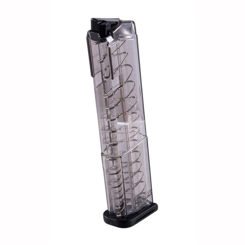 Die ETS Glock 43 Magazine aus transparentem Polymer bieten Leichtigkeit, Sichtbarkeit des Füllstands und sind in 6, 9 und 12 Schuss erhältlich.