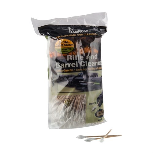 I RamRodz Rifle & Barrel Cleaners per .223/5.56mm puliscono in profondità con cotone assorbente, manico in bamboo flessibile e adattatore per aste di pulizia.
