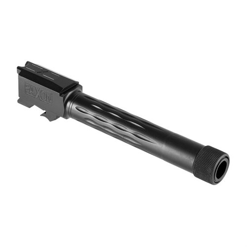 Améliore la précision de ton M&P 2.0 avec le canon flûté Faxon 9mm, en acier inoxydable 416-R, finition noire et couronne cible à 11 degrés.