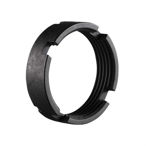 Il Luth-AR Carbine Castle Nut in acciaio nero è compatibile con MBA-3 e MBA-4, garantendo una connessione sicura per buffer kit e receiver extension.