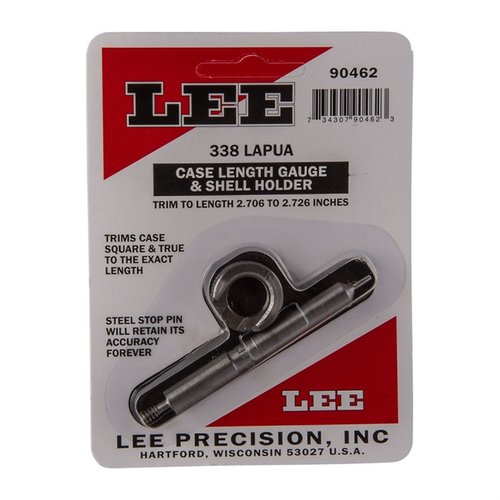 Il Case Length Gauge LEE per 338 Lapua offre un metodo preciso e semplice per rifilare alla lunghezza desiderata e squadrere la bocca del bossolo.
