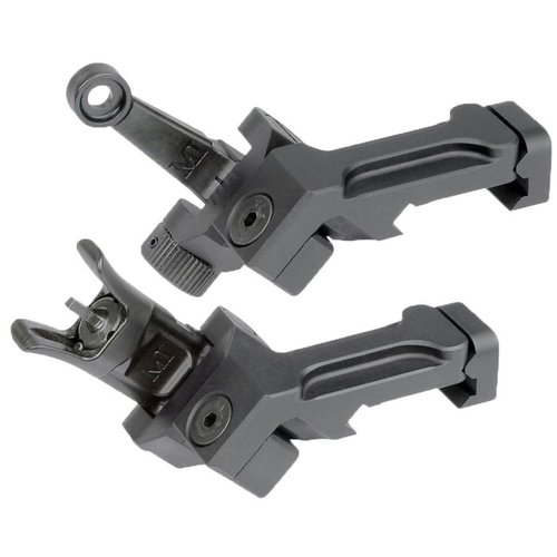 Das AR-15 Combat Rifle Offset Sight Set von Midwest Industries bietet präzise Anpassungen, zuverlässige Dual-Locking-Feder und eine robuste Konstruktion aus Stahl und Aluminium.
