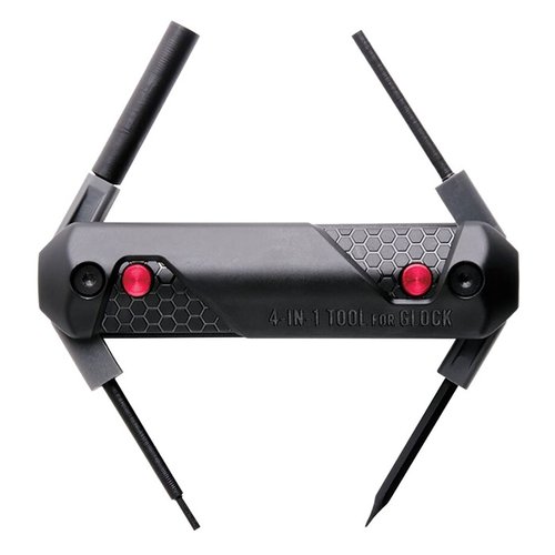 Le 4-en-1 Tool pour Glock® est un outil moderne, ergonomique, avec 4 outils intégrés pour désassembler, changer les viseurs et ajuster facilement.