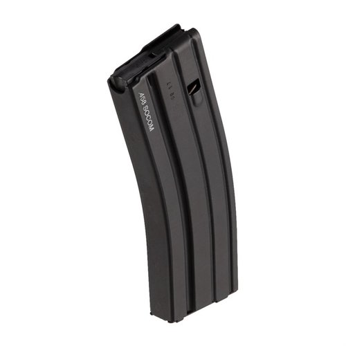 .458 SOCOM MAGAZINES BLACK de D&H INDUSTRIES offrent des chargeurs en aluminium robustes avec une finition noire, disponibles en 10 ou 4 coups, parfaits pour ton AR-15.