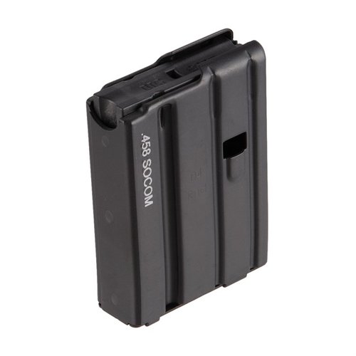 .458 SOCOM MAGAZINES en aluminium noir de D&H Industries, idéales pour ton AR-15. Disponibles en versions 10 ou 4 coups, elles allient légèreté et robustesse.
