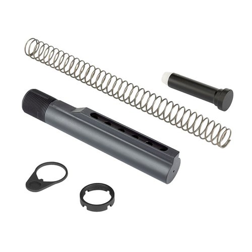 Il pacchetto AR-15 Military-Spec Buffer Tube è costruito in alluminio anodizzato di tipo III, include componenti di alta qualità e offre una garanzia a vita limitata.