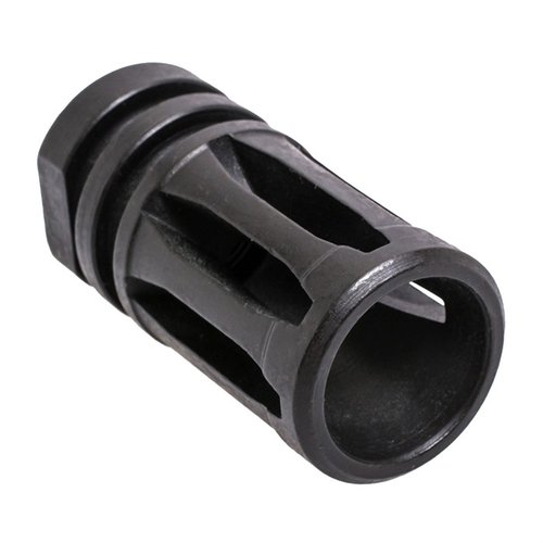 Der CMMG AR-15 A2 Compensator ist aus Stahl gefertigt, hat ein schwarzes Finish und passt auf alle Gewinde mit 1/2-28 TPI für eine mil-spec AR-15.