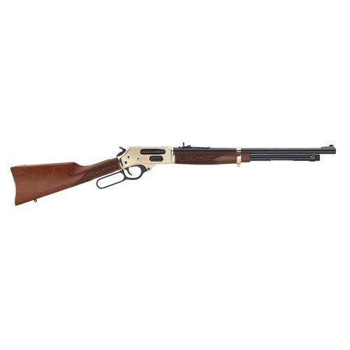 Fucile lever-action Henry Side Gate .45-70, con caricamento versatile, ricevitore in ottone resistente, canna blued da 20 pollici e legno di noce americano.