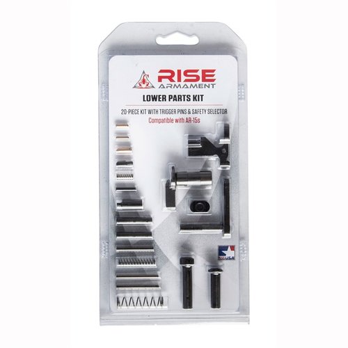 Vervollständige deinen AR-15 Lower Receiver mit dem Rise Armament Lower Parts Kit, das alle nötigen Teile wie Mag Catch, Bolt Catch und Pins enthält.