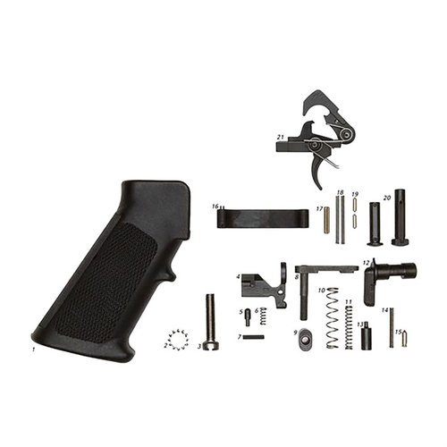 Ce kit complet de pièces inférieures AR-15 avec le déclencheur QMS inclut tout ce dont tu as besoin pour assembler ton lower, avec ou sans grip!