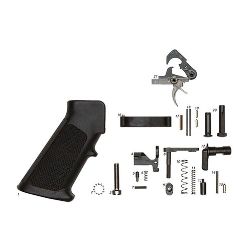 Das AR-15 Lower Parts Kit mit ACT Trigger bietet alles, was du für den Zusammenbau benötigst, inklusive Bolt Catch, Mag Release und mehr – wahlweise mit oder ohne Griff!